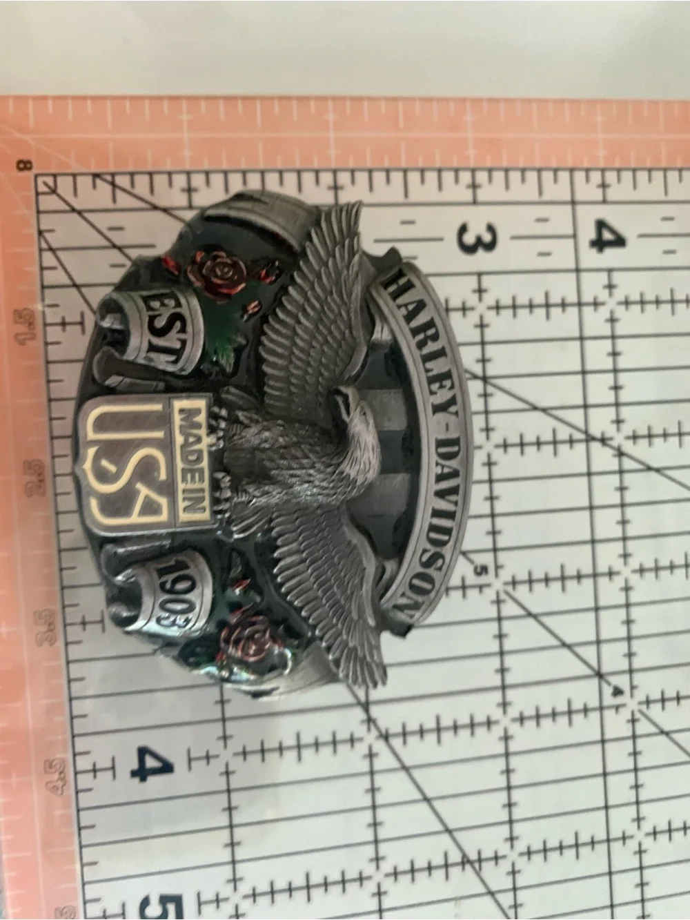 Harley-Davidson Roses and Eagles USA Belt Buckle Pewter Vintage 1980’s